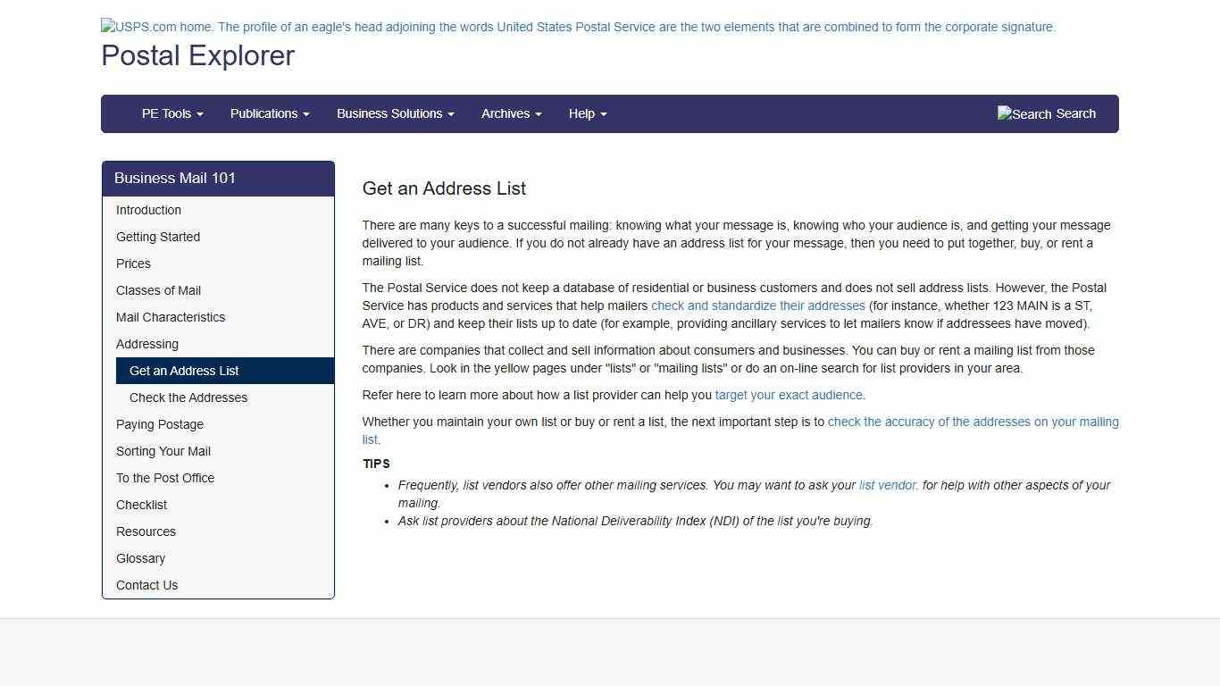 Get an Address List Postal Explorer